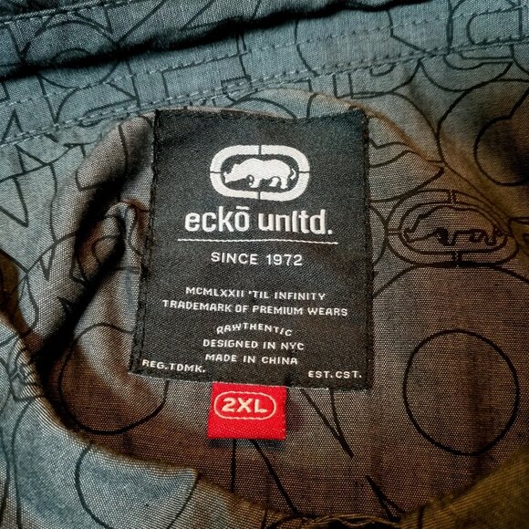 Vintage Y2K Ecko Unltd Shirt 2XL Gray All Over Print Logo Spellout Streetwear - Picture 4 of 13